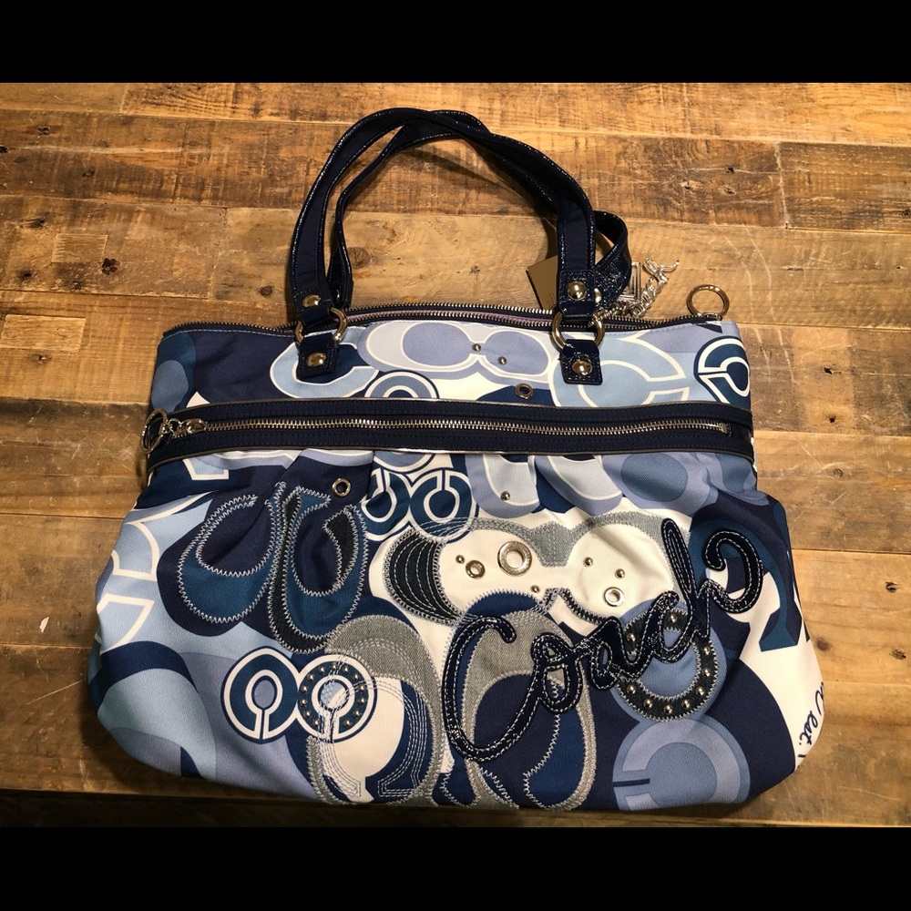 NEW ,never used,  Coach 15375M Auth Poppy Blue Denim Glam Tote Bag Signature